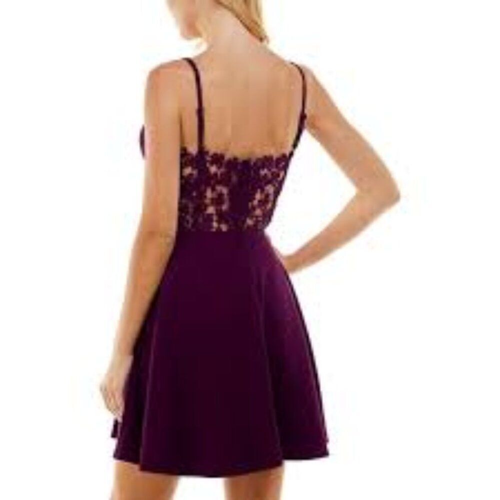 NEW City Studio crepe Fit Flare crochet lace back Sleeveless party Dress 7 9 NWT